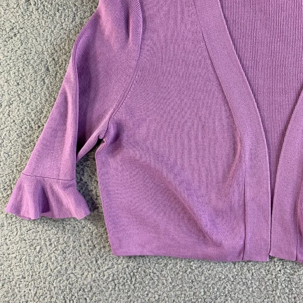 Talbots Open‎ Cardigan Crop Sweater Womens Large Modal Ruffle Sleeve Purple NEW